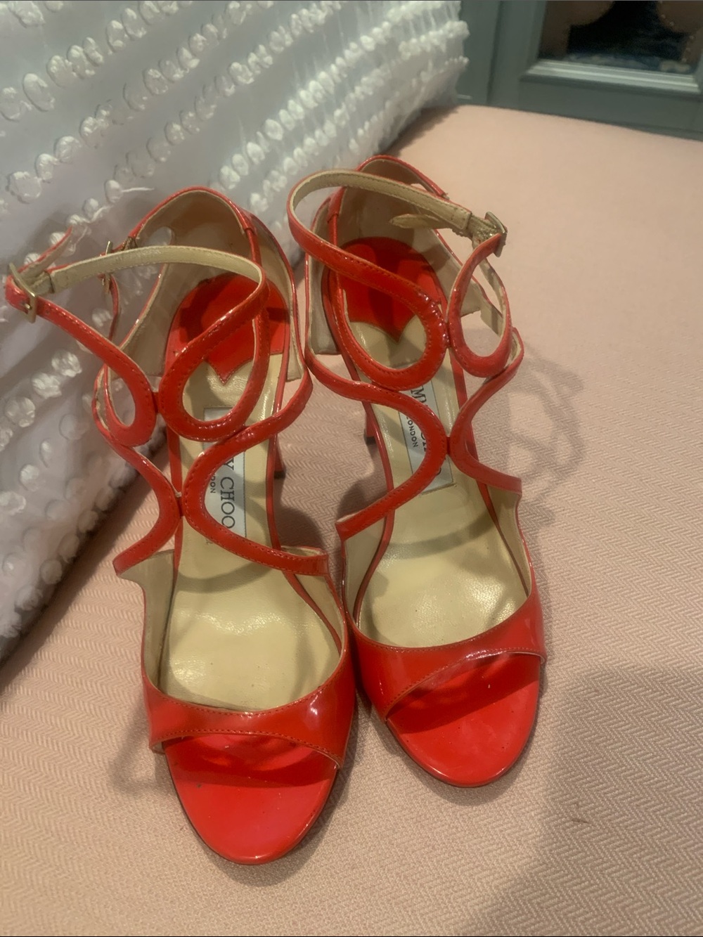 Jimmy Choo Flame Patent Leather Swirl-Strap Sandals